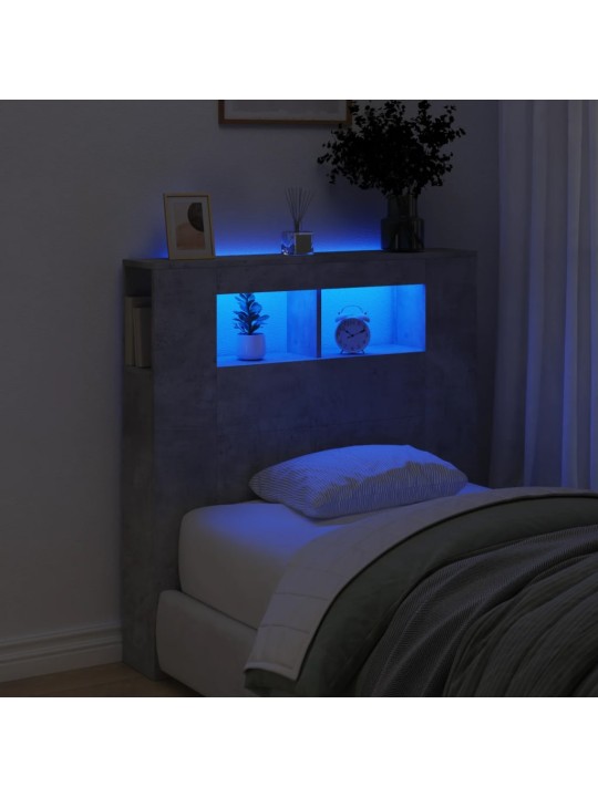 Čelo postele s LED betonově šedé 100 x 18,5 x 103,5 cm kompozit