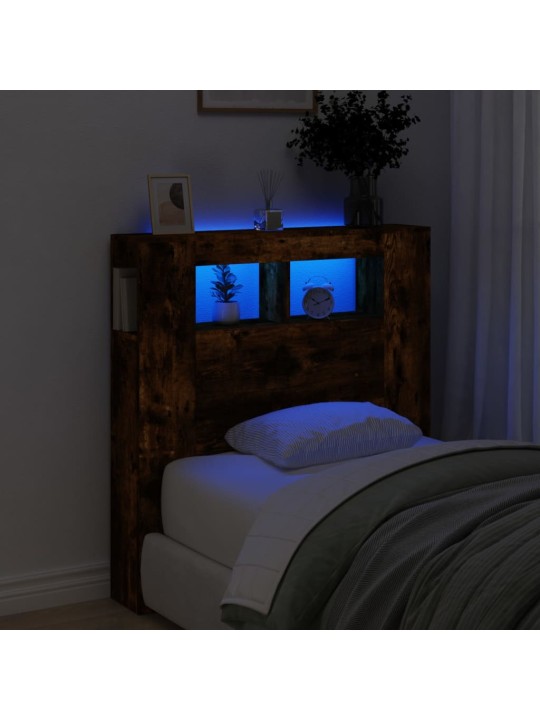 Čelo postele s LED kouřový dub 100 x 18,5 x 103,5 cm kompozit