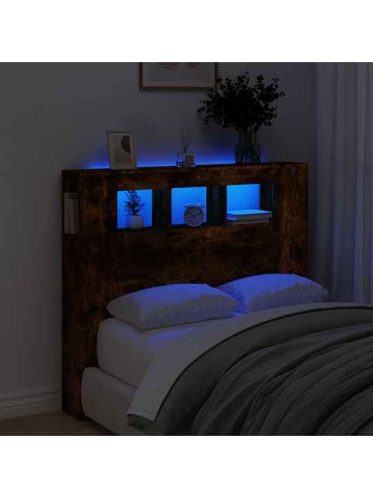 Čelo postele s LED kouřový dub 120 x 18,5 x 103,5 cm kompozit