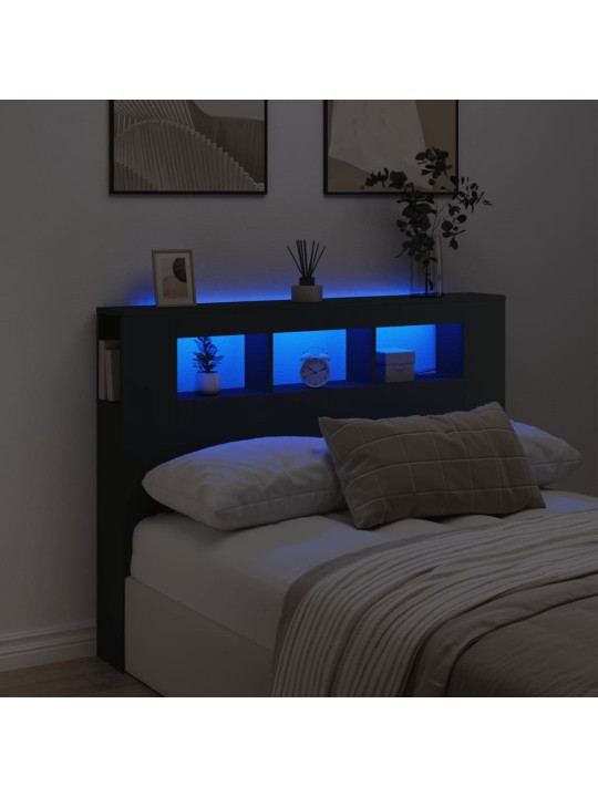 Čelo postele s LED černé 140 x 18,5 x 103,5 cm kompozitní dřevo