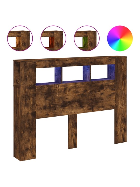 Čelo postele s LED kouřový dub 140 x 18,5 x 103,5 cm kompozit