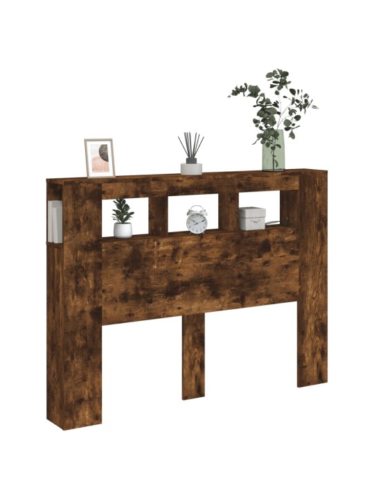 Čelo postele s LED kouřový dub 140 x 18,5 x 103,5 cm kompozit