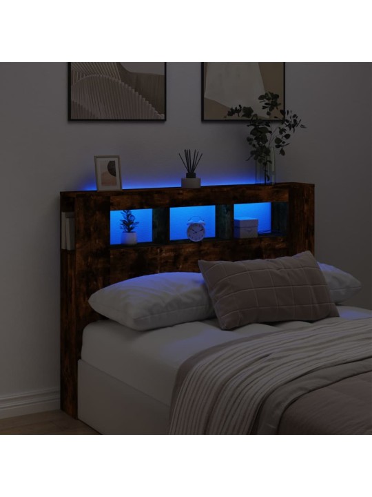 Čelo postele s LED kouřový dub 140 x 18,5 x 103,5 cm kompozit