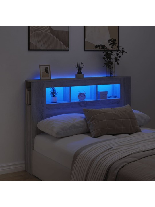 Čelo postele s LED šedé sonoma 140 x 18,5 x 103,5 cm kompozit