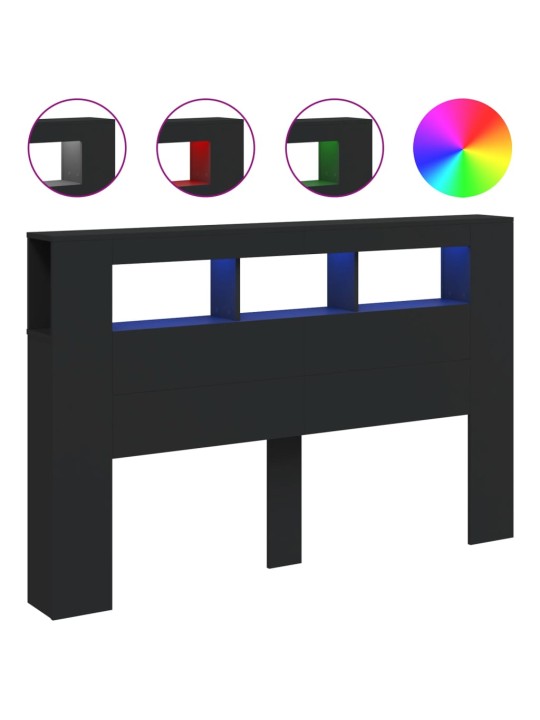 Čelo postele s LED černé 160 x 18,5 x 103,5 cm kompozitní dřevo