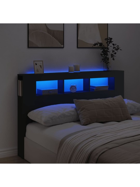 Čelo postele s LED černé 160 x 18,5 x 103,5 cm kompozitní dřevo