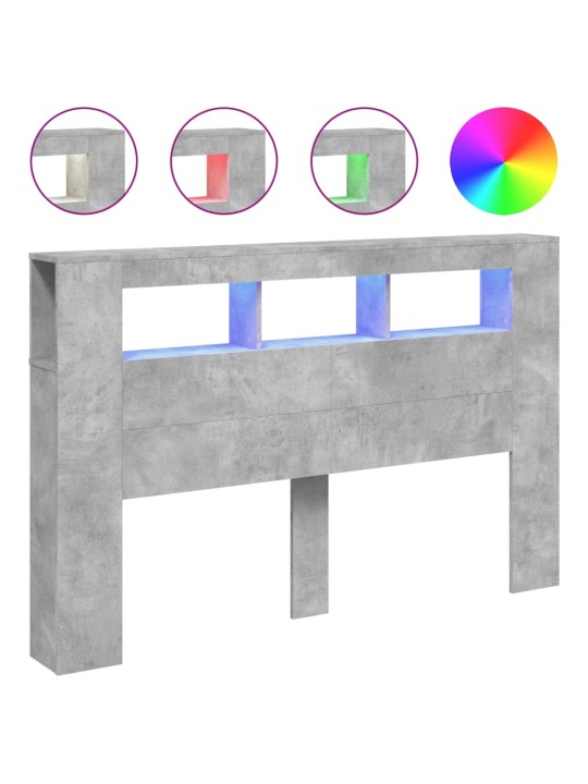 Čelo postele s LED betonově šedé 160 x 18,5 x 103,5 cm kompozit