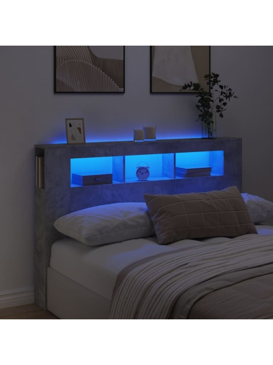 Čelo postele s LED betonově šedé 160 x 18,5 x 103,5 cm kompozit