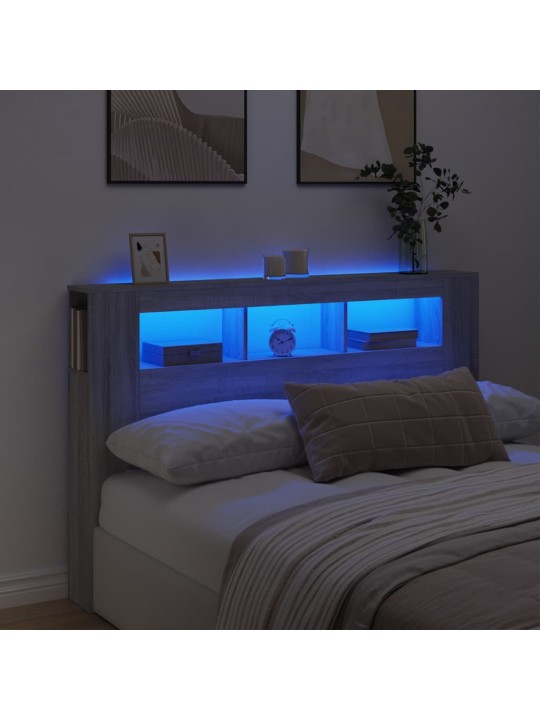 Čelo postele s LED šedé sonoma 160 x 18,5 x 103,5 cm kompozit