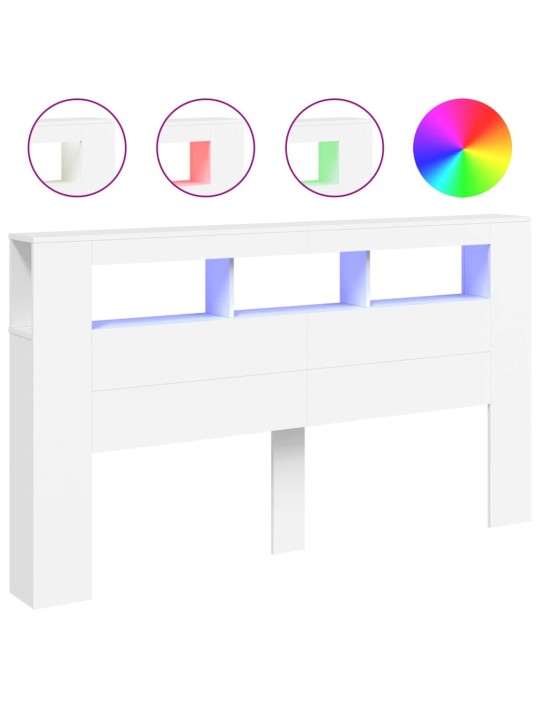 Čelo postele s LED bílé 180 x 18,5 x 103,5 cm kompozitní dřevo