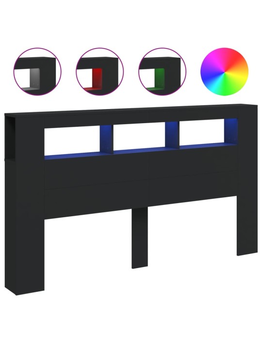 Čelo postele s LED černé 180 x 18,5 x 103,5 cm kompozitní dřevo