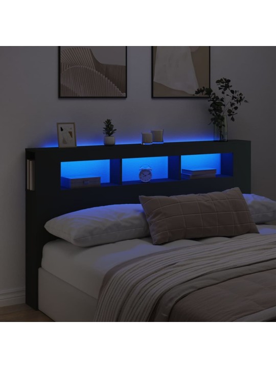 Čelo postele s LED černé 180 x 18,5 x 103,5 cm kompozitní dřevo