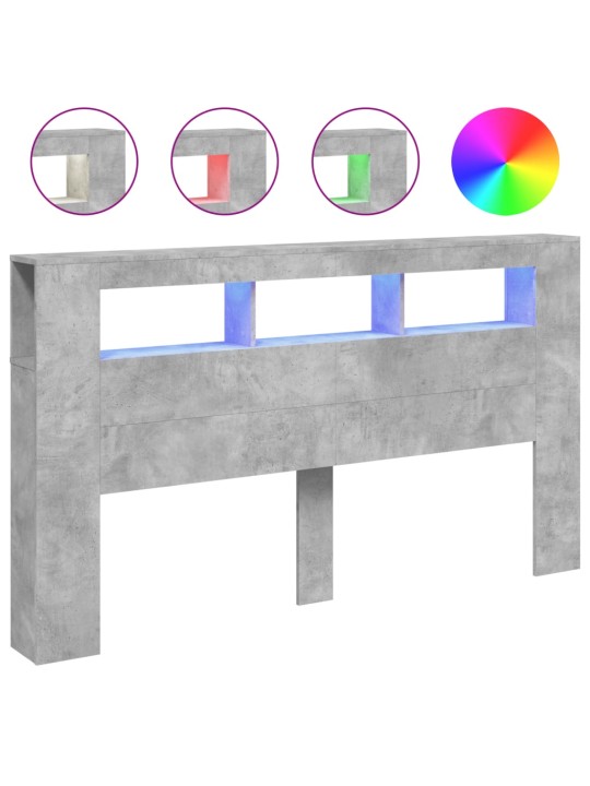 Čelo postele s LED betonově šedé 180 x 18,5 x 103,5 cm kompozit