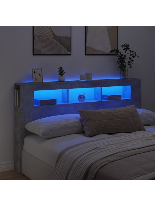 Čelo postele s LED betonově šedé 180 x 18,5 x 103,5 cm kompozit