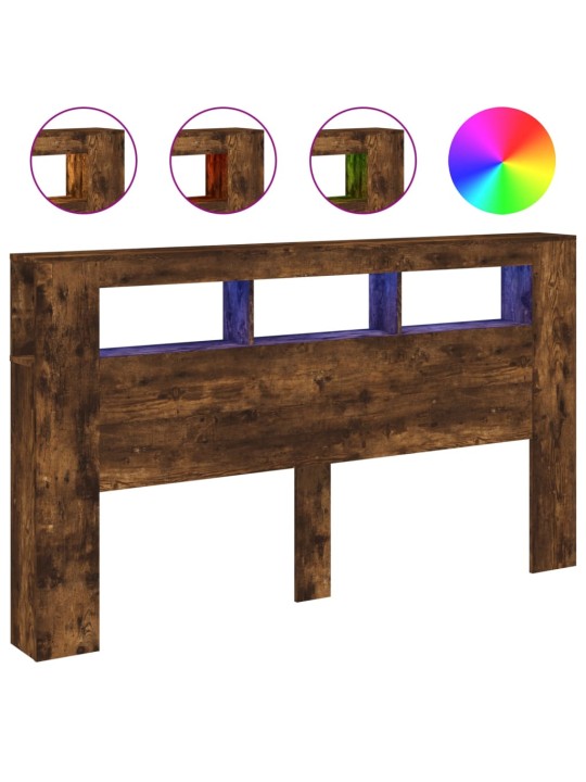 Čelo postele s LED kouřový dub 180 x 18,5 x 103,5 cm kompozit