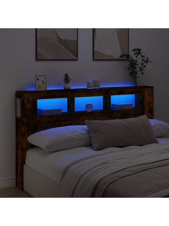 Čelo postele s LED kouřový dub 180 x 18,5 x 103,5 cm kompozit