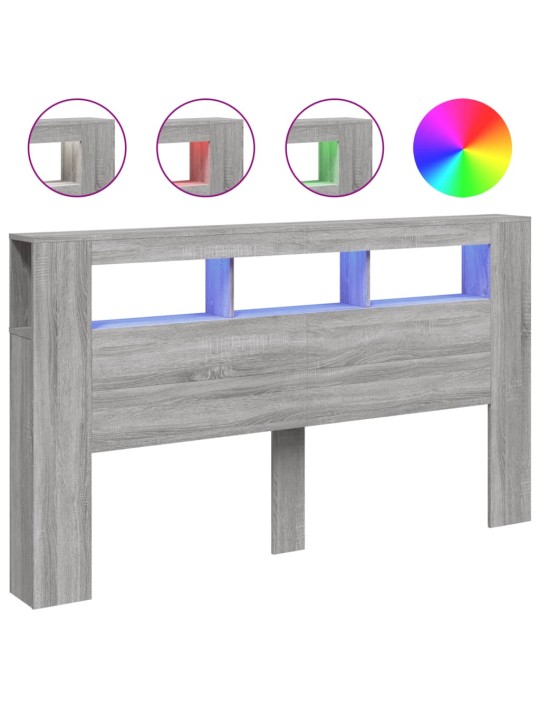 Čelo postele s LED šedé sonoma 180 x 18,5 x 103,5 cm kompozit