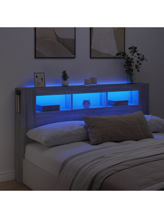 Čelo postele s LED šedé sonoma 180 x 18,5 x 103,5 cm kompozit