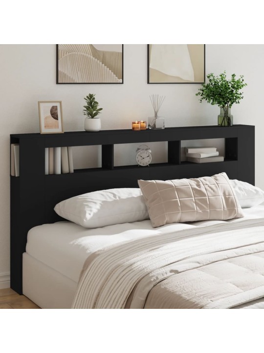 Čelo postele s LED černé 200 x 18,5 x 103,5 cm kompozitní dřevo