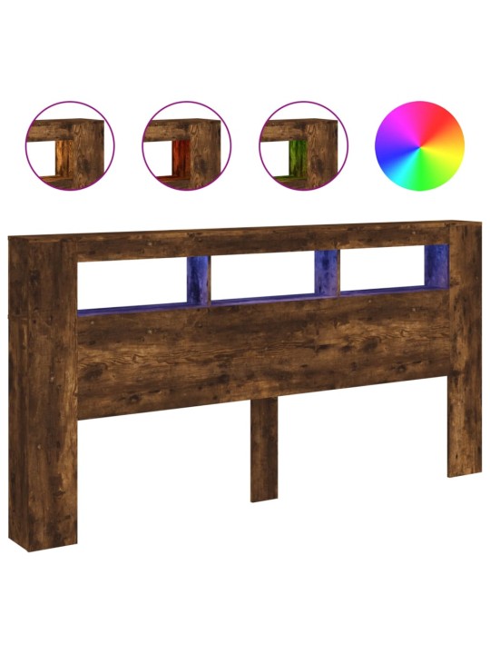 Čelo postele s LED kouřový dub 200 x 18,5 x 103,5 cm kompozit
