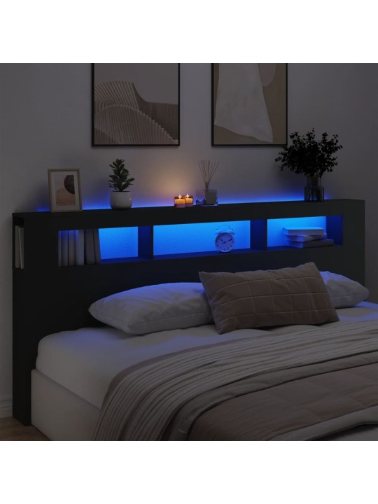 Čelo postele s LED černé 220 x 18,5 x 103,5 cm kompozitní dřevo
