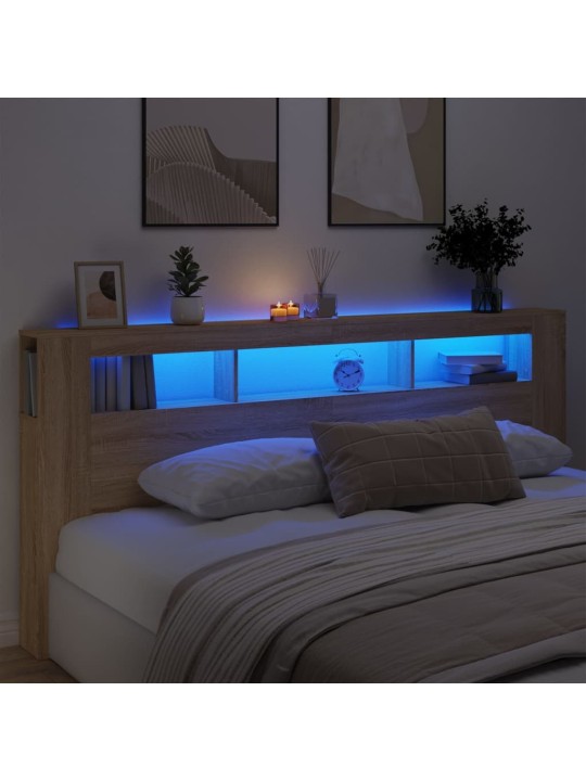 Čelo postele s LED dub sonoma 220 x 18,5 x 103,5 cm kompozit