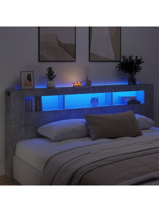 Čelo postele s LED betonově šedé 220 x 18,5 x 103,5 cm kompozit
