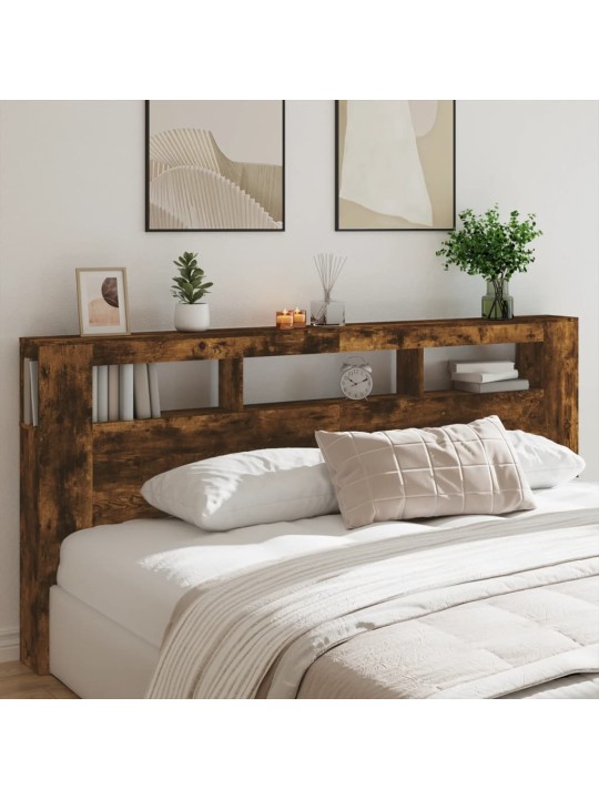 Čelo postele s LED kouřový dub 220 x 18,5 x 103,5 cm kompozit