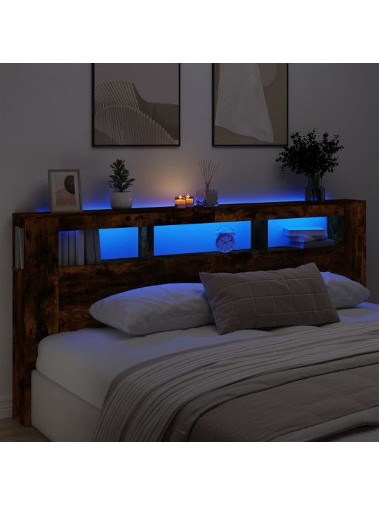 Čelo postele s LED kouřový dub 220 x 18,5 x 103,5 cm kompozit
