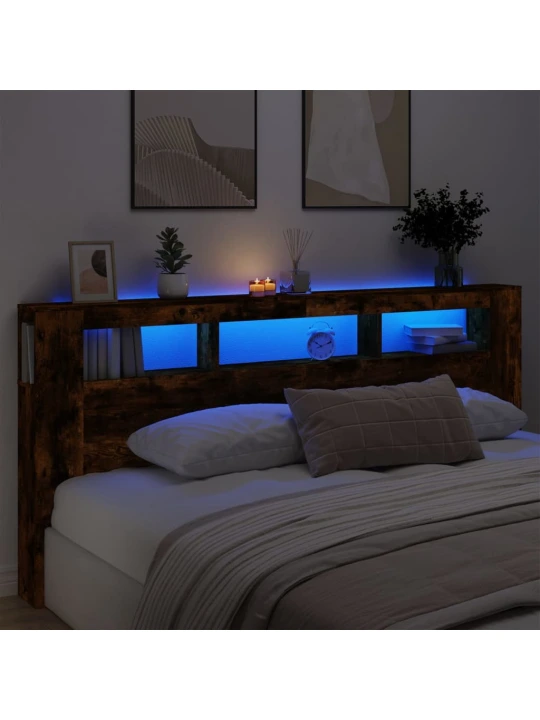 Čelo postele s LED kouřový dub 220 x 18,5 x 103,5 cm kompozit