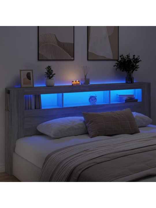 Čelo postele s LED šedé sonoma 220 x 18,5 x 103,5 cm kompozit