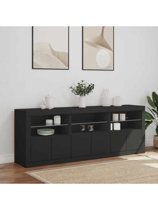 Příborník s LED osvětlením černý 181,5 x 37 x 67 cm