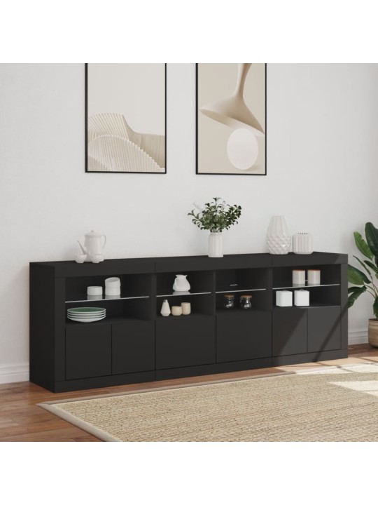 Příborník s LED osvětlením černý 202 x 37 x 67 cm