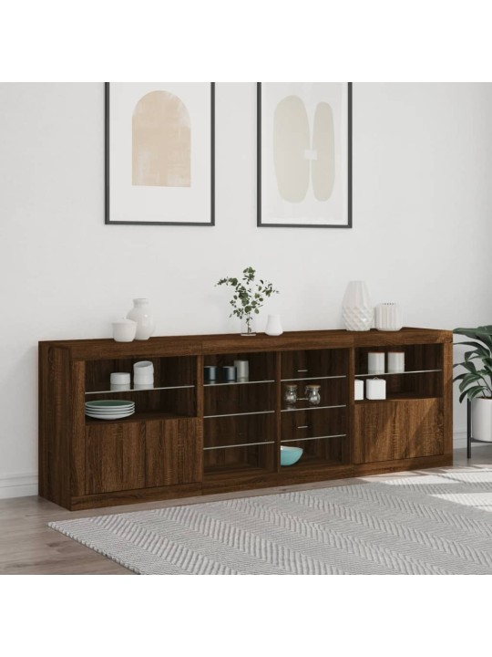 Příborník s LED osvětlením hnědý dub 202 x 37 x 67 cm