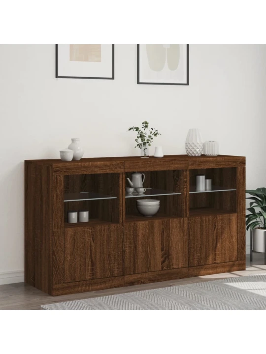 Příborník s LED osvětlením hnědý dub 123 x 37 x 67 cm