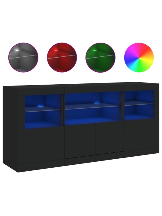 Příborník s LED osvětlením černý 142,5 x 37 x 67 cm