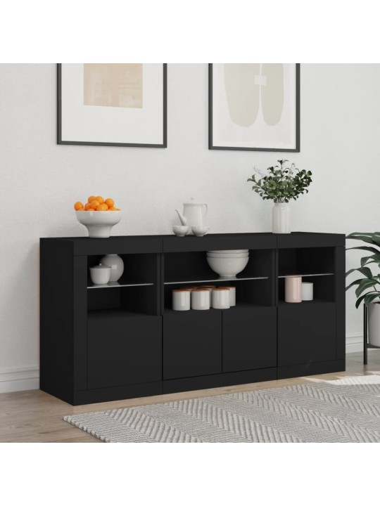 Příborník s LED osvětlením černý 142,5 x 37 x 67 cm