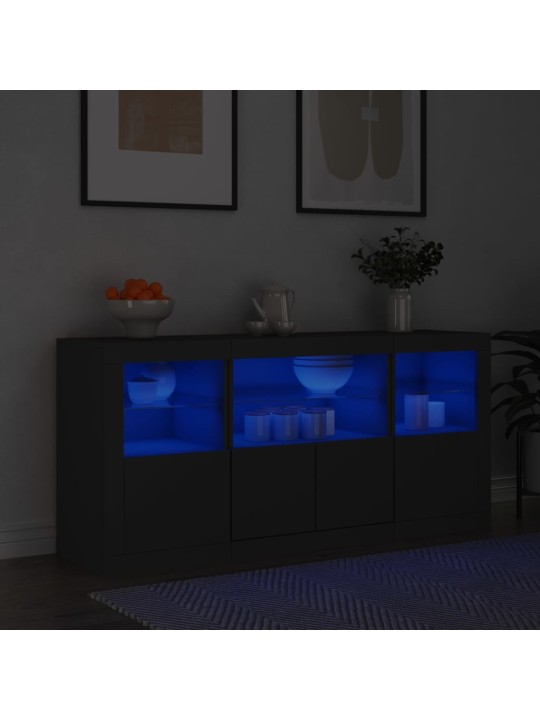Příborník s LED osvětlením černý 142,5 x 37 x 67 cm