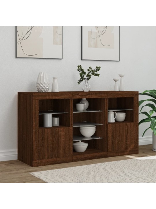 Příborník s LED osvětlením hnědý dub 123 x 37 x 67 cm