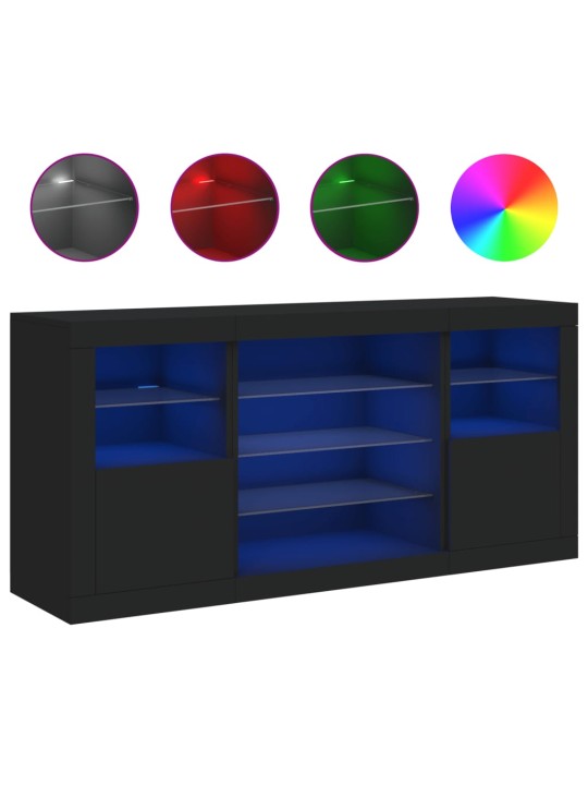 Příborník s LED osvětlením černý 142,5 x 37 x 67 cm