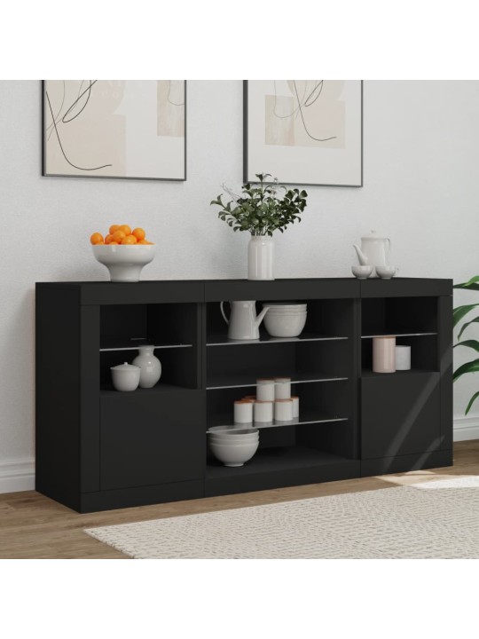 Příborník s LED osvětlením černý 142,5 x 37 x 67 cm