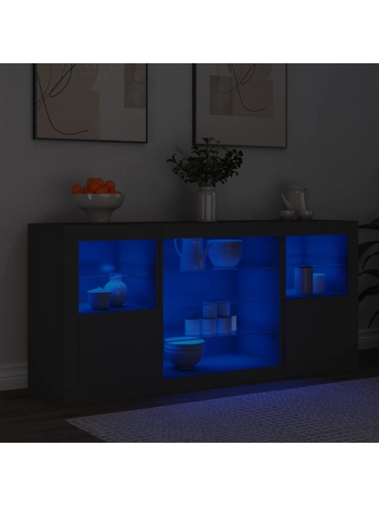 Příborník s LED osvětlením černý 142,5 x 37 x 67 cm
