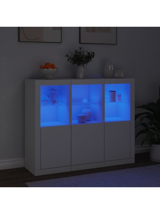 Příborníky s LED osvětlením 3 ks bílé kompozitní dřevo