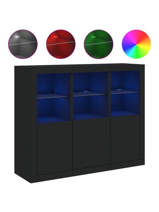 Příborníky s LED osvětlením 3 ks černé kompozitní dřevo
