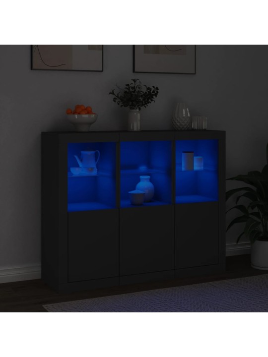 Příborníky s LED osvětlením 3 ks černé kompozitní dřevo