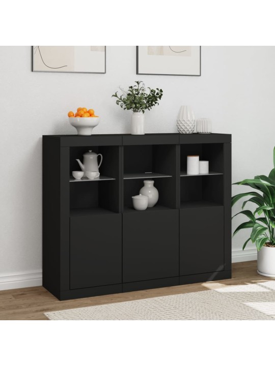 Příborníky s LED osvětlením 3 ks černé kompozitní dřevo