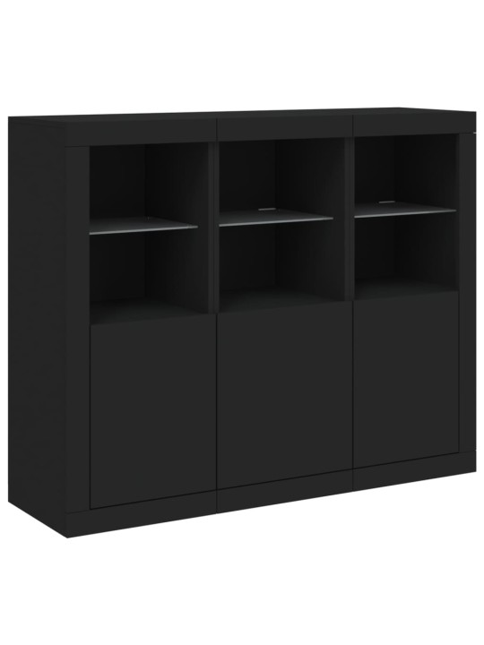 Příborníky s LED osvětlením 3 ks černé kompozitní dřevo