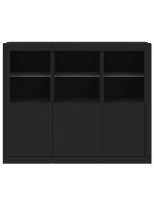 Příborníky s LED osvětlením 3 ks černé kompozitní dřevo