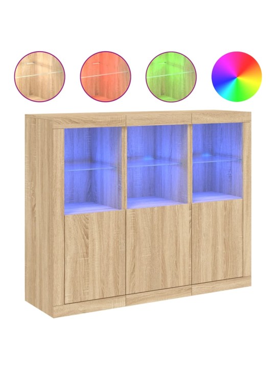 Příborníky s LED osvětlením 3 ks dub sonoma kompozitní dřevo