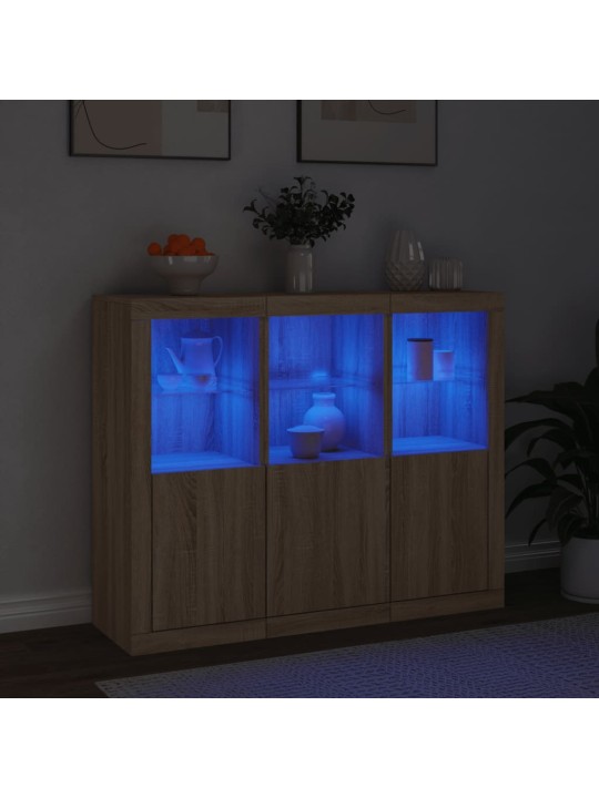 Příborníky s LED osvětlením 3 ks dub sonoma kompozitní dřevo